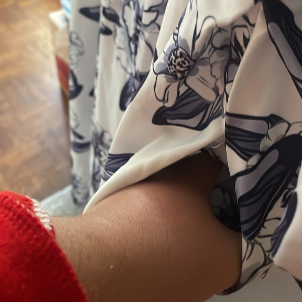 Floral Print White and Blue Dress 3/4 sleeves pleated midi dress size XL new - Picture 5 of 8